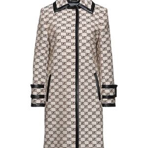 Alberta Ferretti Cream and Black Trench Coat with Geometric Signature Pattern.